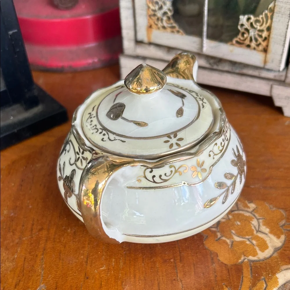Vintage Moriyama Mori-Machi Porcelain Hand-Painted Floral Lidded Sugar Bowl